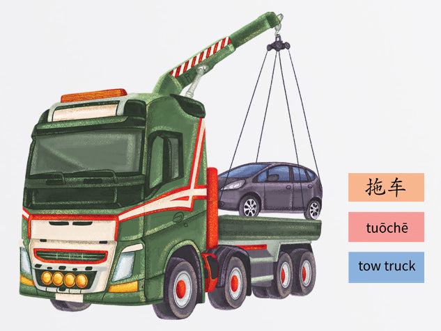 Passionfruit Kids Bilingual Wall Decals - Chinese (Emergency Vehicles) - Tow Truck